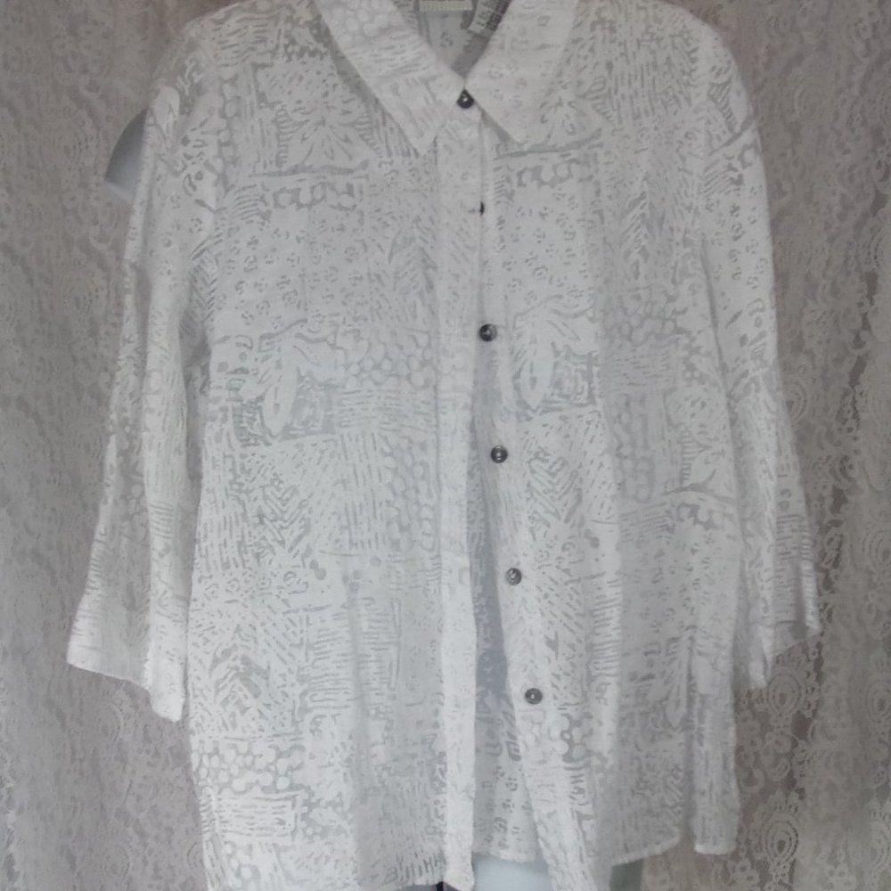 White Stag White Classic Blouse Burnout Design Size XL NWOT